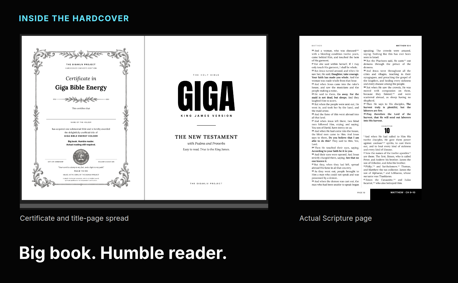 Certificate in Giga Bible Energy printed keepsake facing title page
